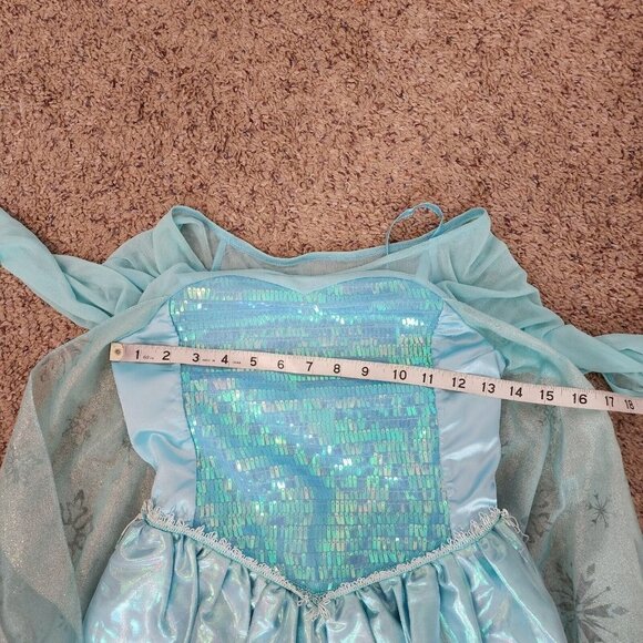 Disney Store Frozen Queen Elsa Glitter Sequin Blue Halloween Costume Dress 9/10 - Picture 10 of 11